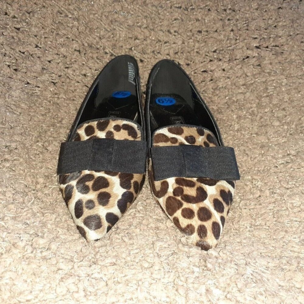 KENSIE-Leopard Pattern Calf Hair Ballet Flats-Ribbon Bow-Sz 6.5-Near Mint - Picture 3 of 7